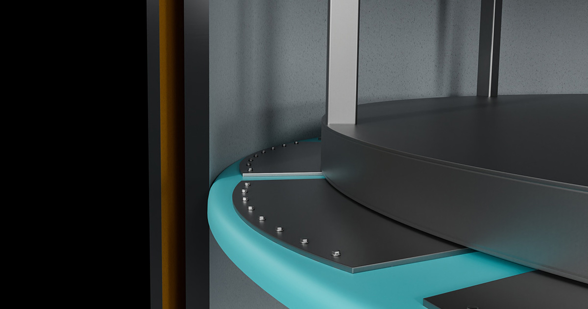 A render of Trelleborg’s newly launched advanced sealing system, IRIS, installed in a airtight platform inside a monopile. (Image credit: Trelleborg Marine & Infrastructure)