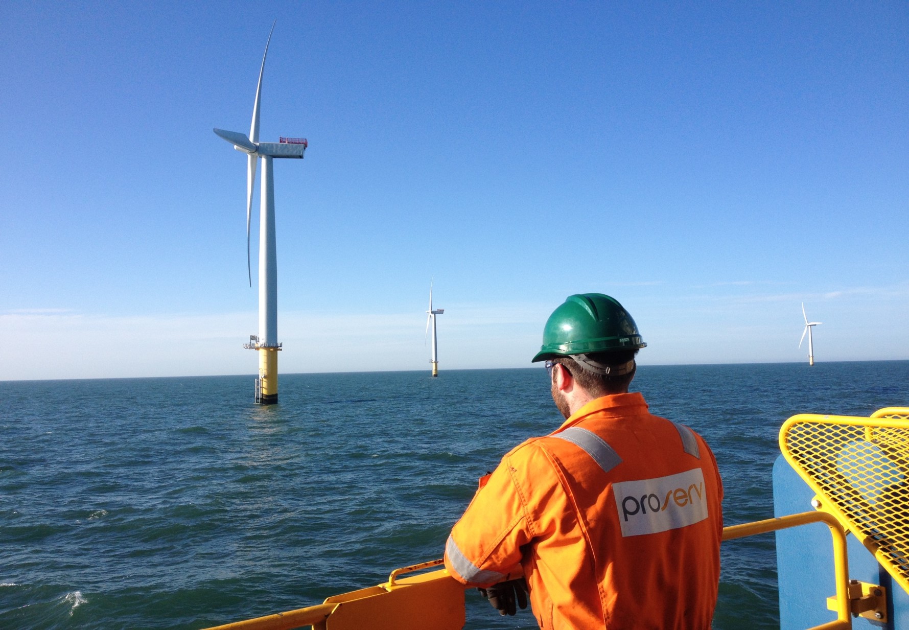 2 A Proserv technician surveys an offshore wind farm